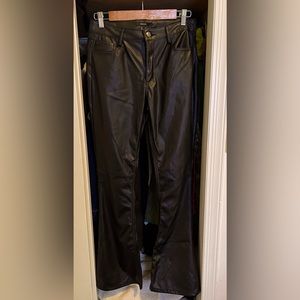 Black faux leather Mid-rise flare pants